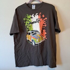 JHK Amalfi Italy Souvenir Graphic T-Shirt Mens XL Gray Fiat Italian Flag Cotton